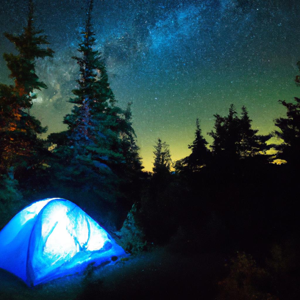 |  Tenting and Camping Site  |A beautiful outdoor area with tents set up, surrounded by trees and mountains. A campfire with marshmallows roasting on sticks. A group of friends chatting and laughing together. The stars shining brightly in the night sky.