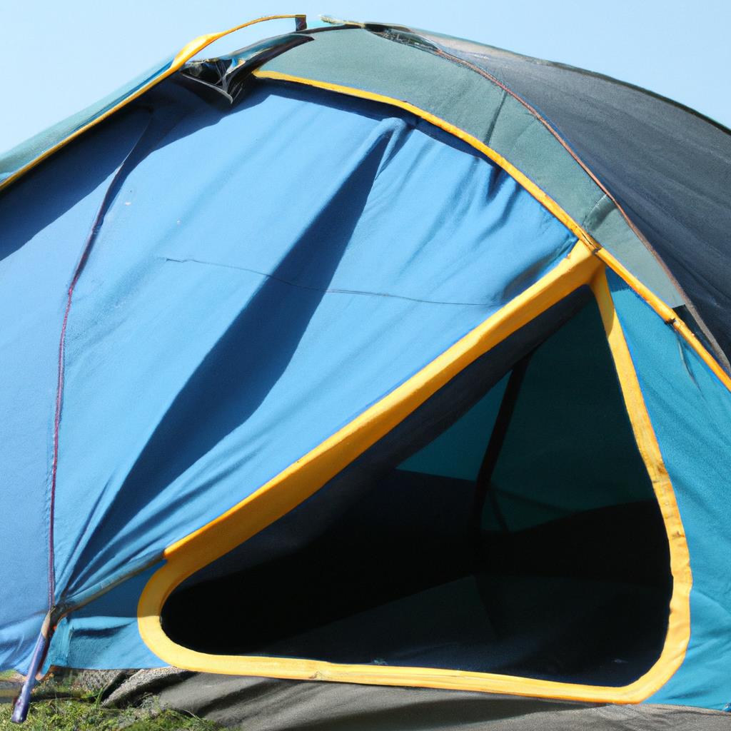 A tenting and camping site surrounded by lush green trees, with a beautiful sunset in the background. The campfire is lit, casting warm shadows on the ground. A group of friends sit around the fire, roasting marshmallows and sharing stories.