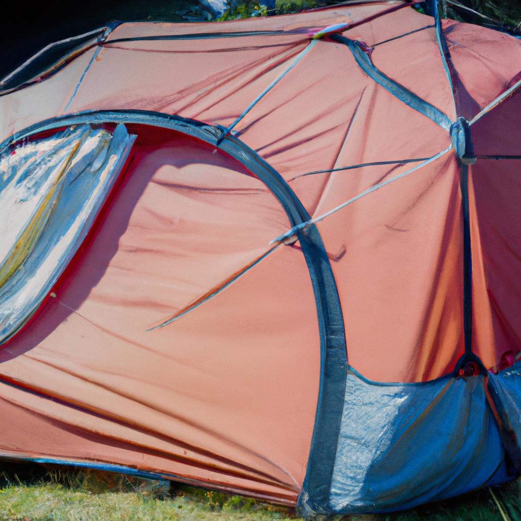 A web page showing a tenting and camping site. The image Alt tag reads: Tenting and camping site with tents pitched around a campfire, forest in the background, clear night sky with stars shining bright above.
