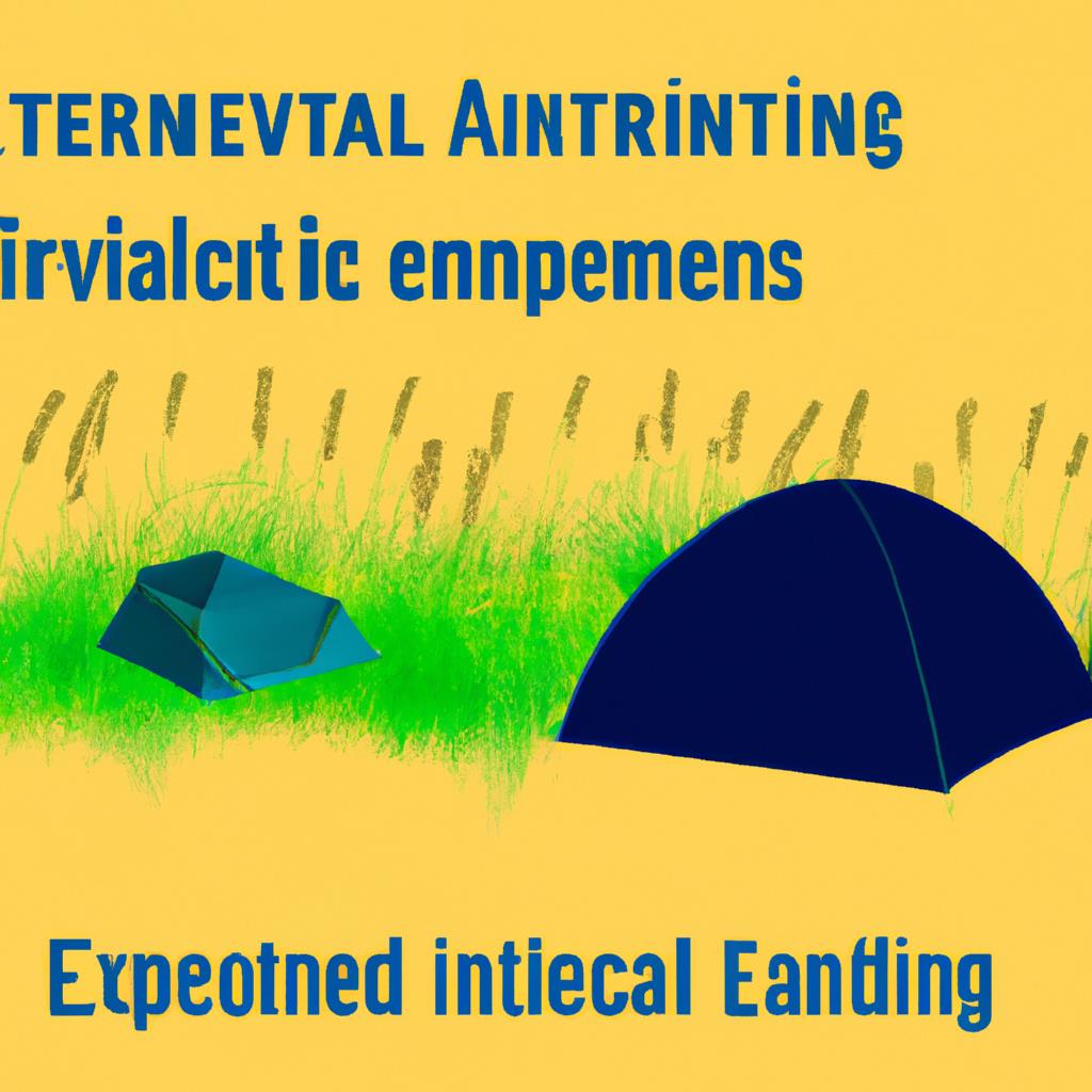 Tenting and Camping Site: A scenic outdoor area with tents pitched on grass, surrounded by trees and a campfire. A clear blue sky above with mountains in the background. Hiking trails and picnic tables nearby for families to enjoy nature.