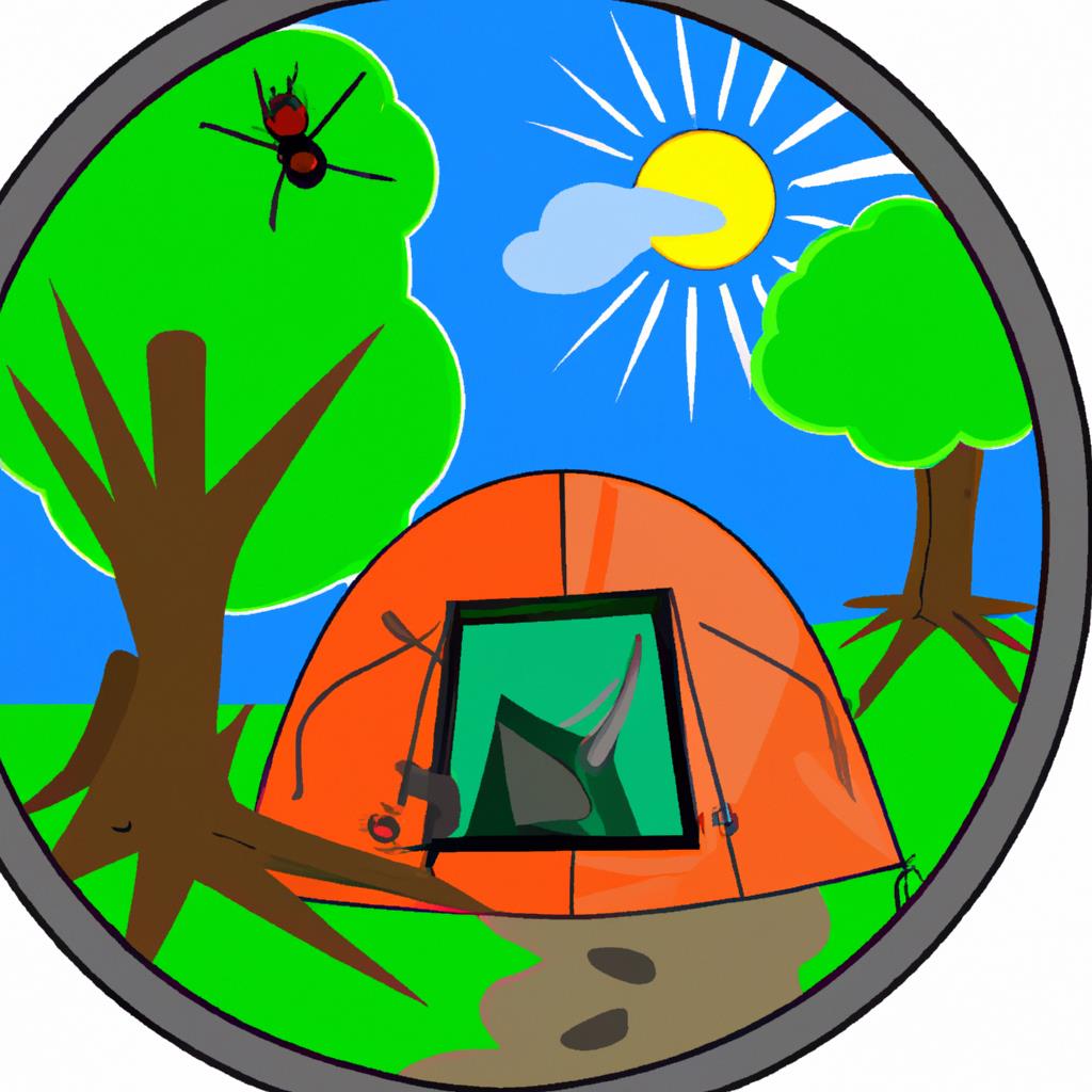 A: - - | | Tenting and Camping Site: A picturesque view of a cozy tent nestled among tall trees, next to a crackling campfire under a star-filled sky, with a serene lake in the background.