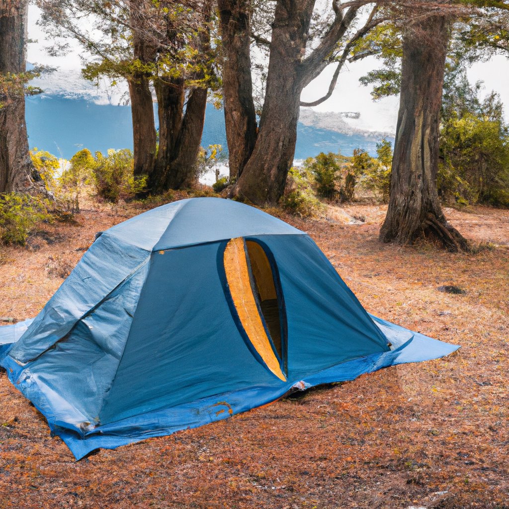 A TENTING AND CAMPING SITE: A serene outdoor space with trees, a campfire, and tents pitched on grassy ground. A clear sky overhead with stars twinkling, creating a peaceful and relaxing atmosphere for outdoor enthusiasts to enjoy nature and disconnect from technology.