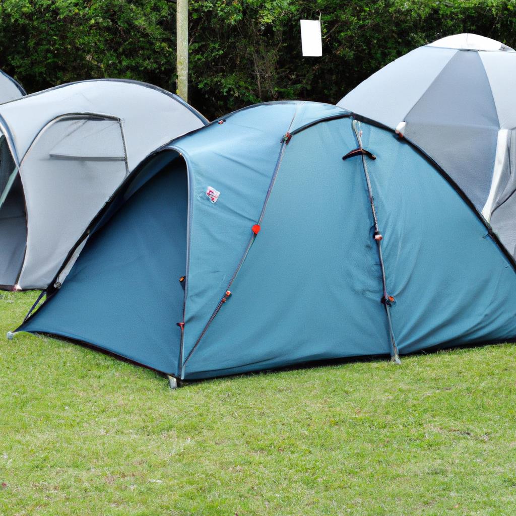 A tenting and camping site in the wilderness, surrounded by tall trees and a flowing river. Campfire smoke rises into the clear sky, with a cozy tent pitched among lush green grass. A peaceful escape in nature for outdoor enthusiasts.